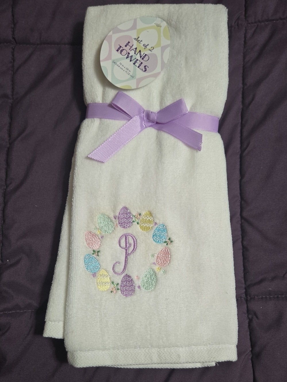 Easter Themed Monogrammed Hand Towela Letter P Set of 2 NWOT